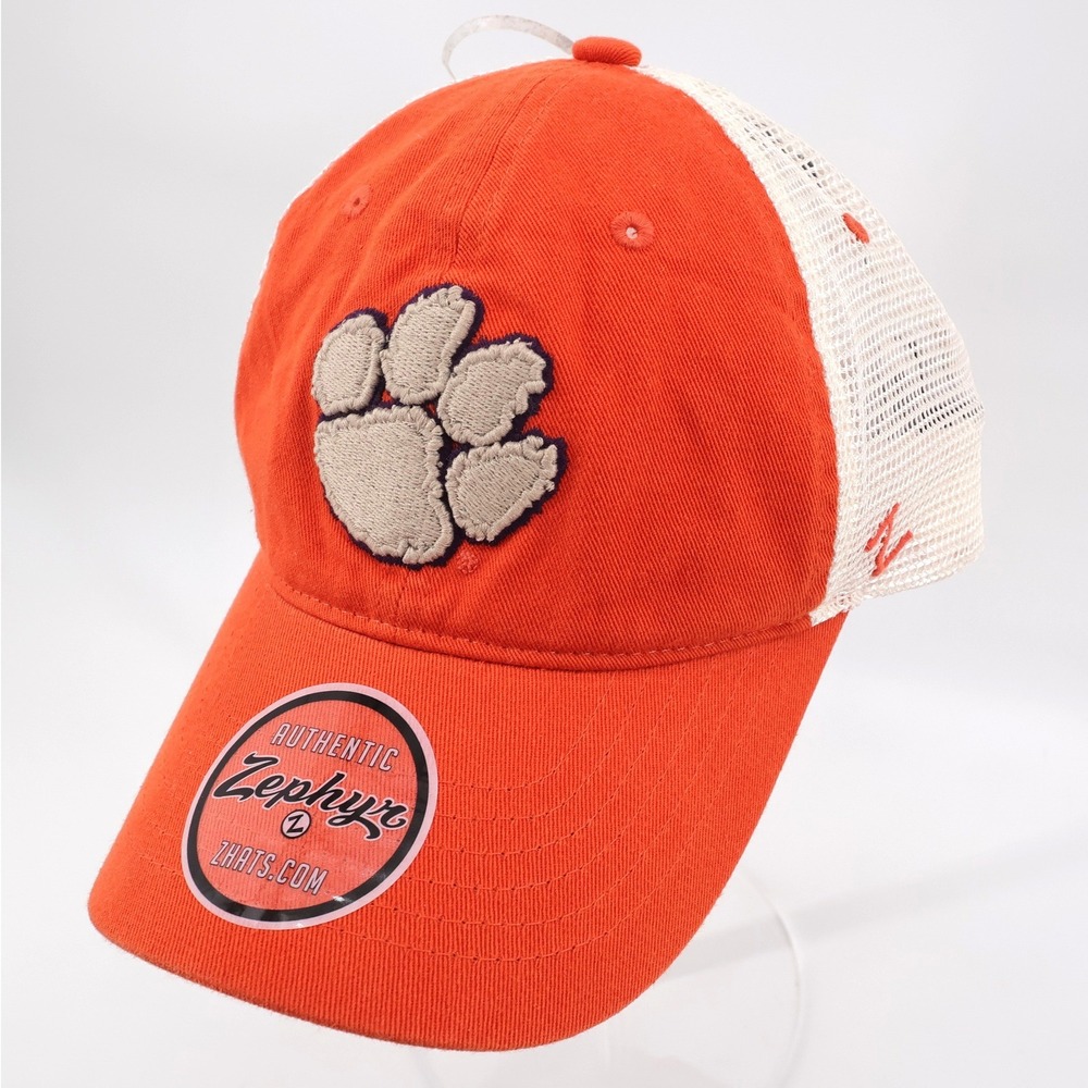NEW Zephyr Clemson Tigers Paw Logo Trucker Hat Orange Mens OSFM